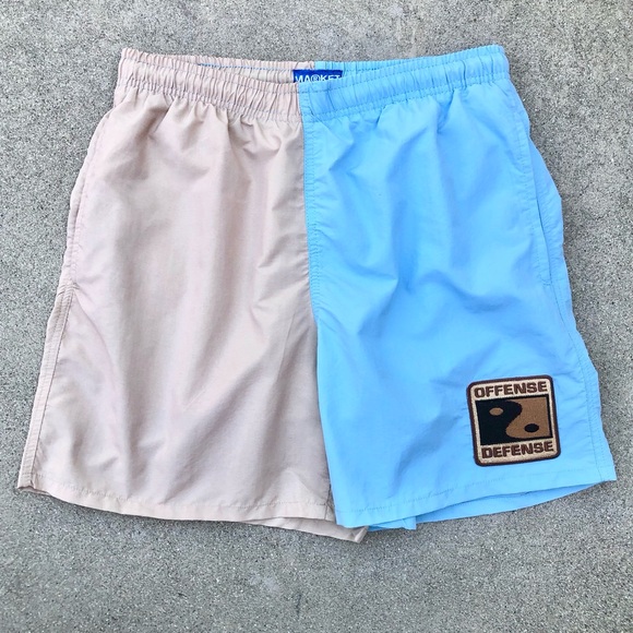 Chinatown Market Summer League Tech Swim Shorts Trunks Ecru/Blue Size Small - Picture 1 of 8